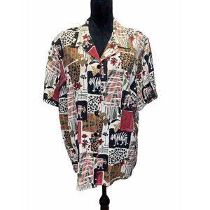 Maggie Barnes Women 26W Plus Cats Button Up Blouse Animal Floral Tiger Leopard